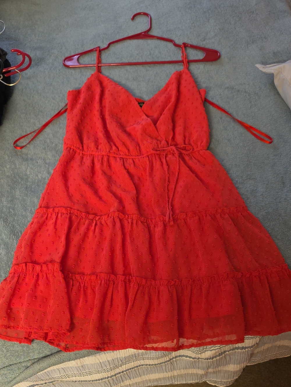 Red Tiered Spaghetti-Strap Sundress